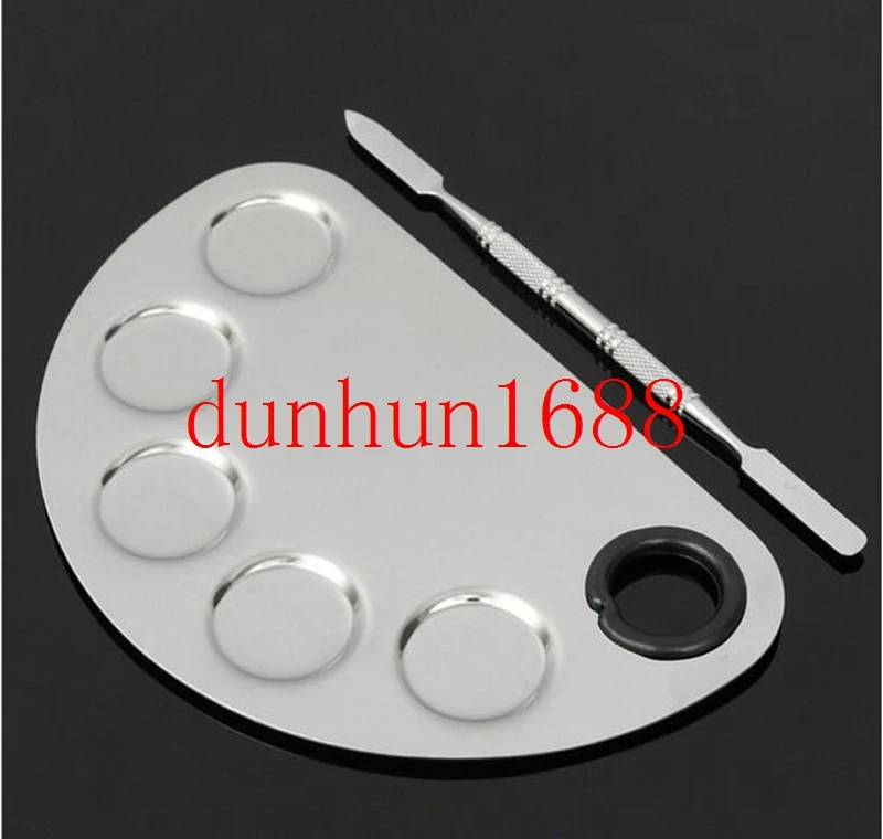 Paleta de Maquiagem Cinco-forma do Furo Ferramenta de Beleza Gel da Arte do Unha de Aço Cosméticos Inoxidável Espátula Creme Fundação Misturando Maquiagem Conjunto 3 Cheap Aplicador de sombra