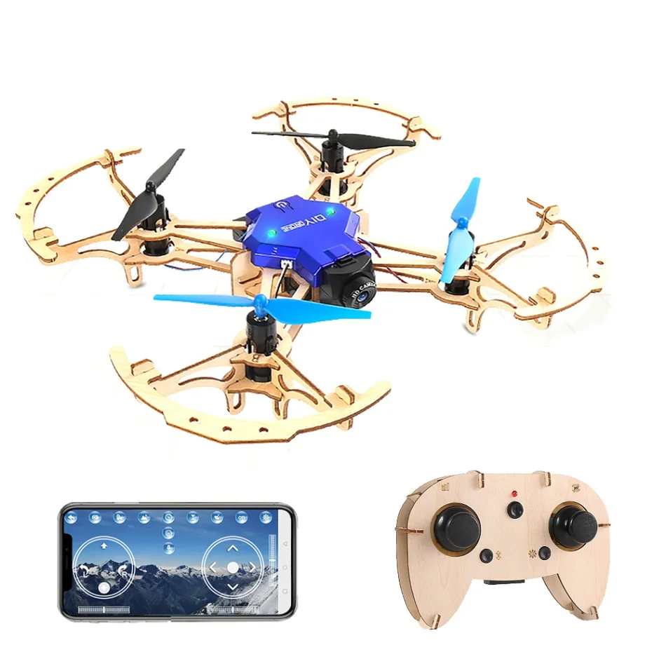 

DIY Drone Mini Pocket Racing RC Dron Wooden Quadcopter With Camera HD 2.4GHz Remote Control DIY Toys For Kids