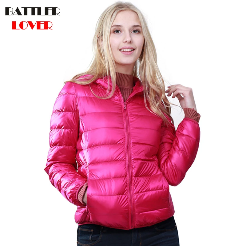 Winter Women Ultra Light Down Jacket 90% Duck Down Hooded Jackets Long Sleeve Warm Slim Coat Woman Parka Female Portabl Outwear