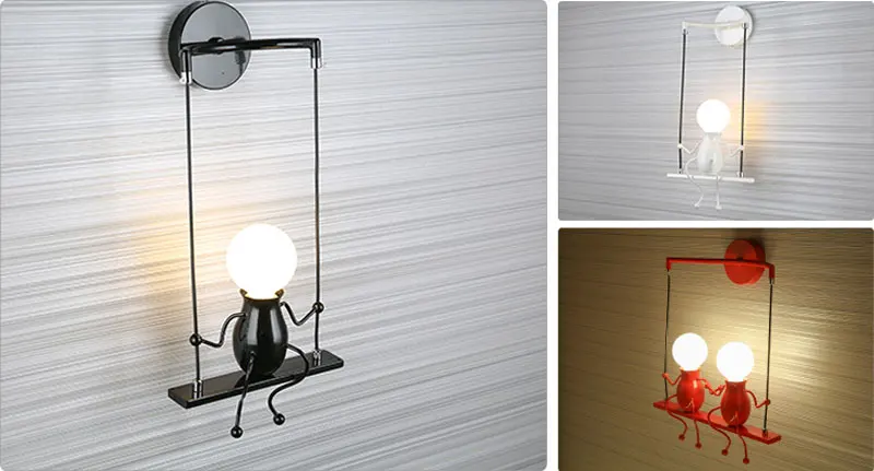 Modern Creative LED Wall Light E27 Black White Red Wall Lamp Sconce Home Fixtures For Children's Room Living Room Bedroom 110-220V (5)
