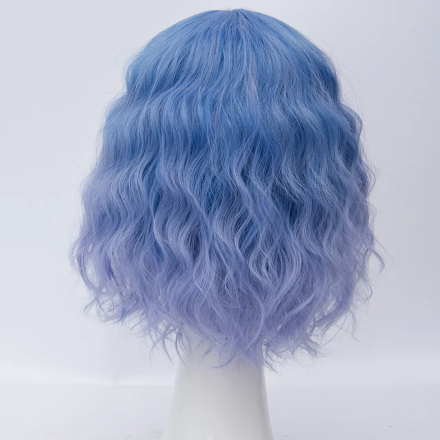 35cm Short Mixed Blue Curly Celebrity Lolita Party Cosplay Synthetic Wig Wig Cap Heat Resistant