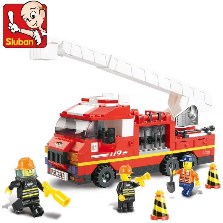 Sluban b0221消防車ビルディングブロックdiyの教育270ピースプラスチック空中はしご車セット互換レゴと