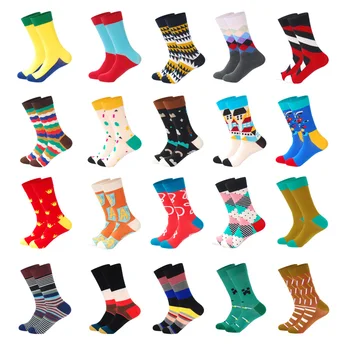 

LIONZONE 20Colors Men Bright Colorful Striped Dot Cotton Socks Funny Hit Color Art Jacquard Pattern Socks casual Happy Male Sock