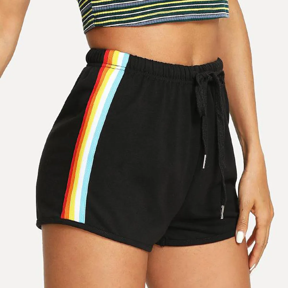 

Women Rainbow Print Sport Elastic High Waist Shorts Rainbow Elastic Shorts