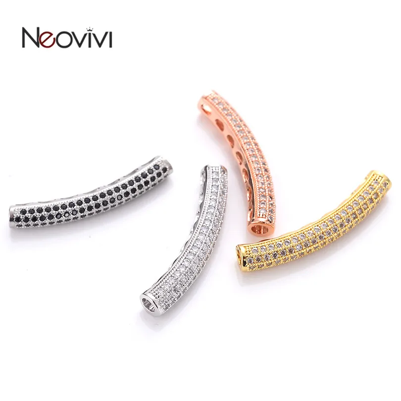 

Neovivi Curved Long Strip Beads for Beadwork Pave Micro Cubic Zirconia Shiny Bead Women Bracelets Necklaces Jewelry DIY Handmade