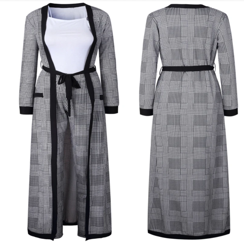 Clocolor 3 Piece Set 2018 Autumn Winter New Houndstooth Jacket Crop top And Pants Set Woman Suits Lady Suit Office Trench Coat Women's Sets