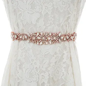 

Rose Gold Bridal Sash Long Wedding Belt Crystal Rhinestones Bridal Belt For Wedding Accessories S138RG