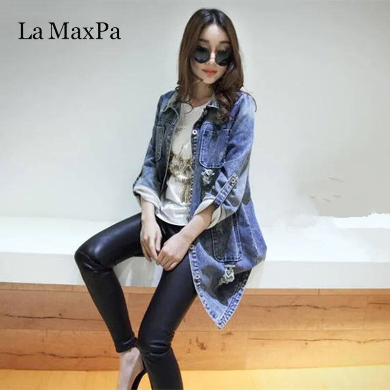 Finest  LA MaxPa Plus Size 5XL Denim Jacket Women New Spring Fall Fashion Long Sleeve Jeans Coat Women Casu