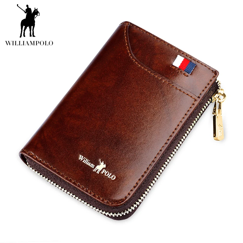 

WILLIAMPOLO Fashion ID Card Holder 100% Real Leather Zipper Wallet for Credit Cards Card Case PL185128