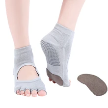 1 пара, женские нескользящие носки для йоги с захватом и кожаной подошвой, Нескользящие, дышащие, с пятью половинчатыми пальцами, впитывающие пот, Пилатес, фитнес