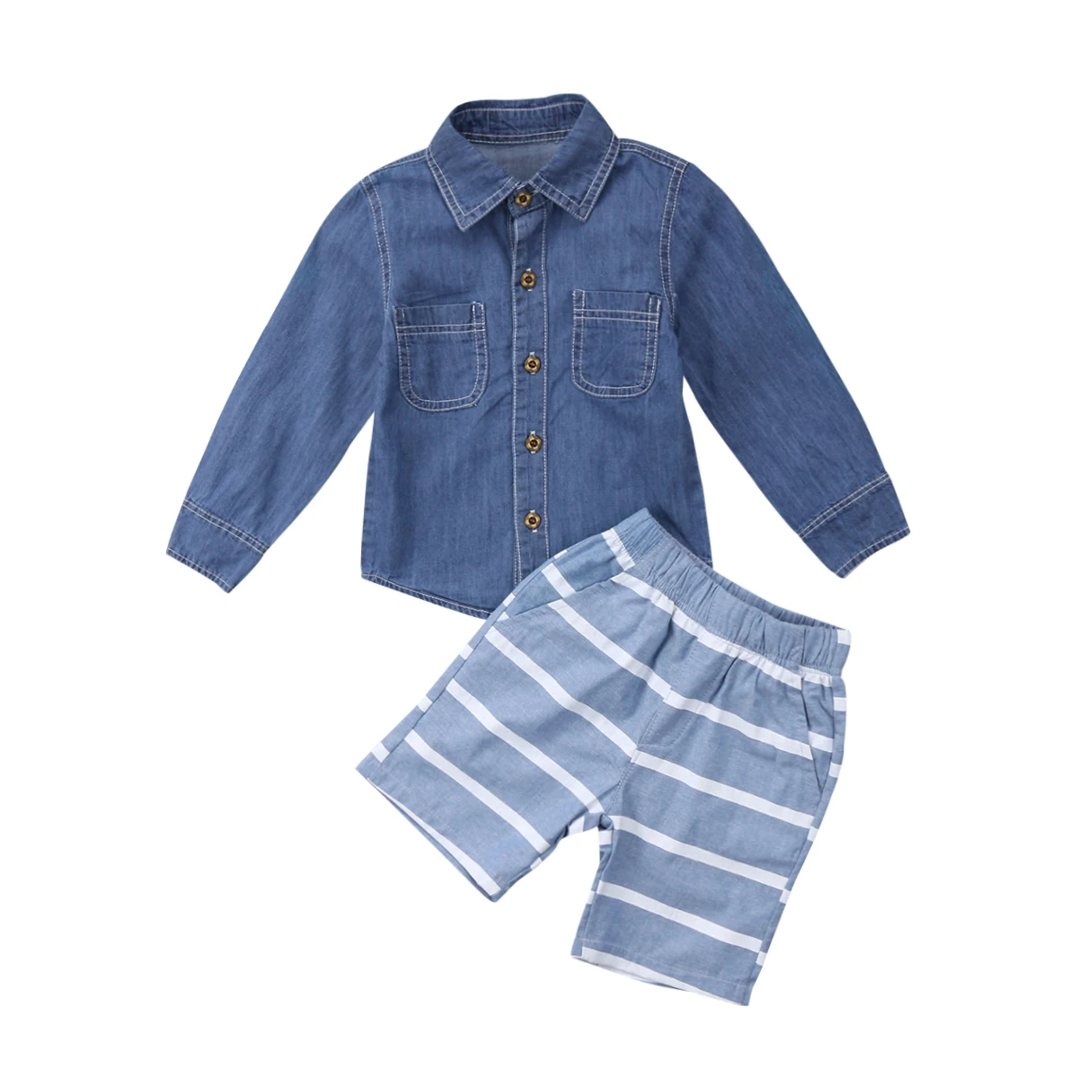 Newborn Kid Baby Boys Clothes Set Autumn Long Sleeve Blue Denim Tops