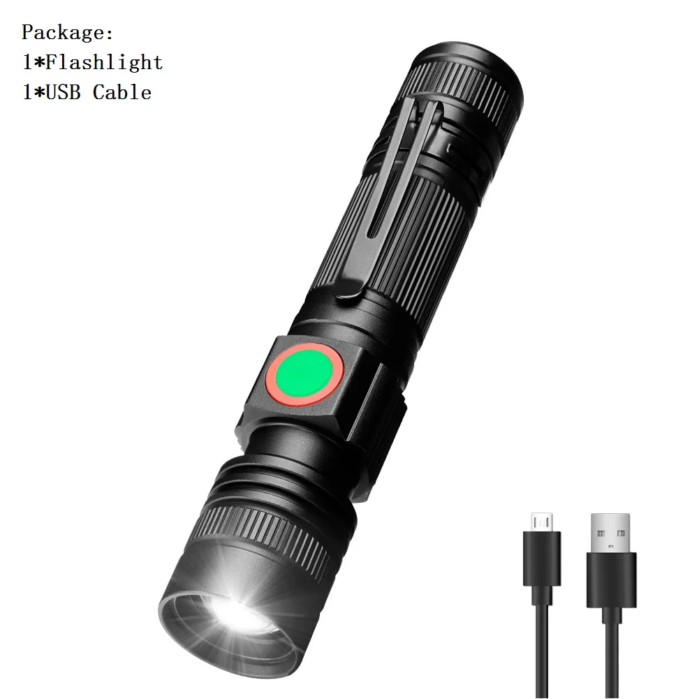 Sanyi USB Перезаряжаемый светодиодный фонарик мощный XML T6 светодиодный 3 режима фонарь 18650 фонарь водонепроницаемый дизайн ручка висячая с зажимом - Emitting Color: Without Battery