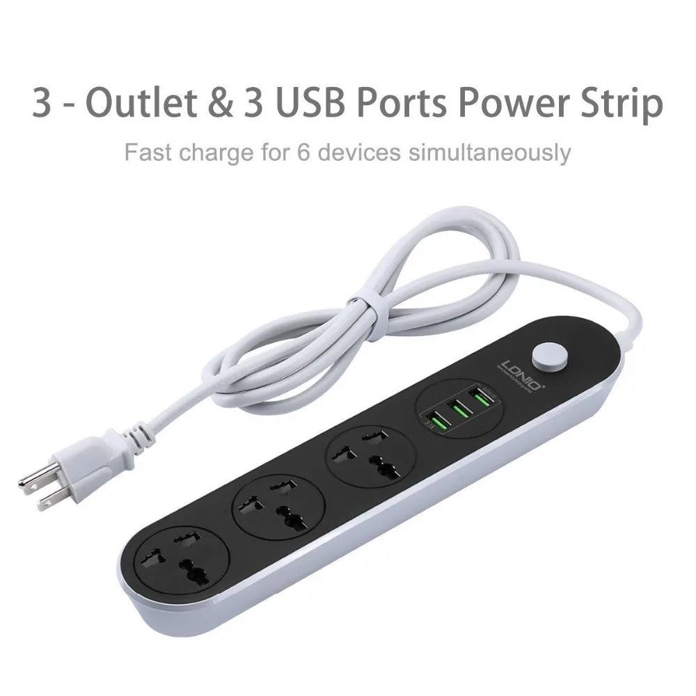 

LDNIO EU Plug 3 Socket 3 USB Ports Type Desktop Power USB Charger Power Strip Wall Mounted Extension Cord for Home Network