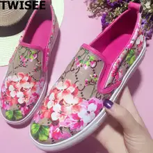 Mocassins Floral chaussure femme femmes chaussures plates en cuir pu printemps appartements Bout Rond rouge vert femme casual chaussures