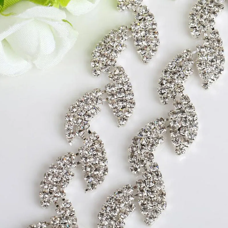 

10/50Yards Crystal Rhinestone Trim Glass Close Chain Sewing Sew On Cup Silver Trimming