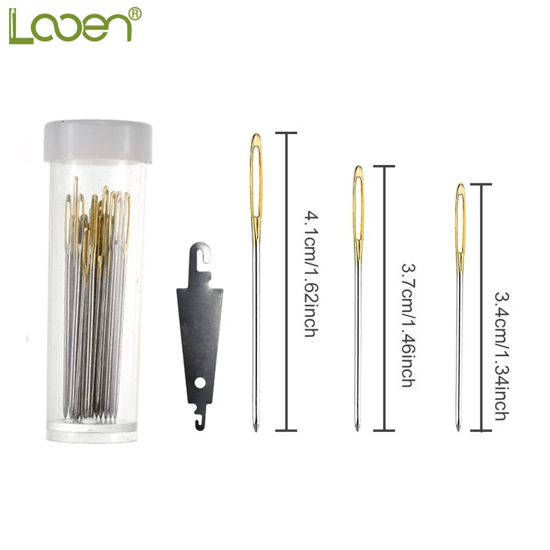 

Looen 30pcs Mix Size Large Eye Sewing Needles Cross Stitch Stainless Steel Hand Sewing Needle with Threader Home DIY Sewing Tool