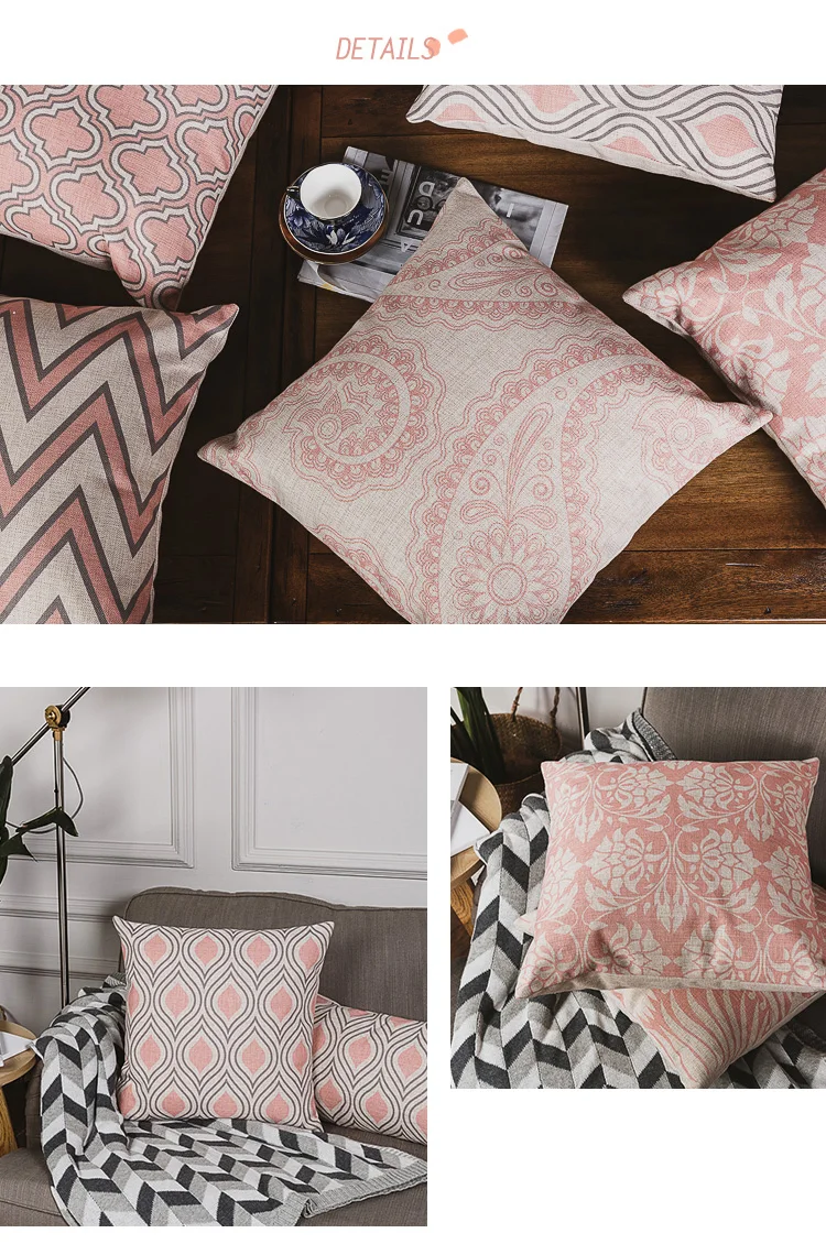 Льняная наволочка для подушки, винтажный светильник, розовый геометрический домашний декоративный чехол для подушки 45x45 см/30x50 см