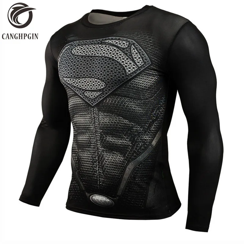 Супермен Каратель Рашгард беговая рубашка мужская футболка с длинным рукавом компрессионная футболка для спортзала футболка для фитнеса спортивная мужская рубашка