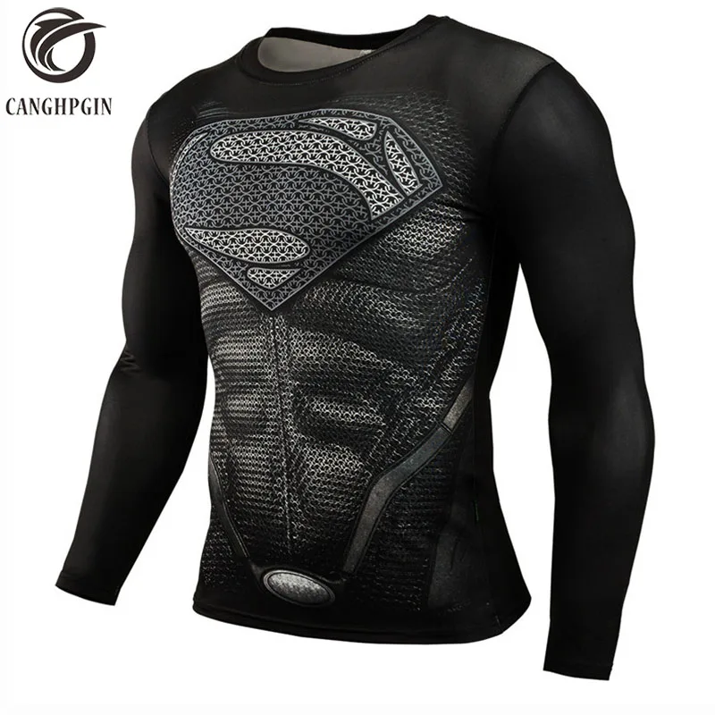 2018 Superman Punisher Rashgard Running Shirt Men T-shirt Long Sleeve Compression Shirts Gym T Shirt Fitness Sport Shirt Men
