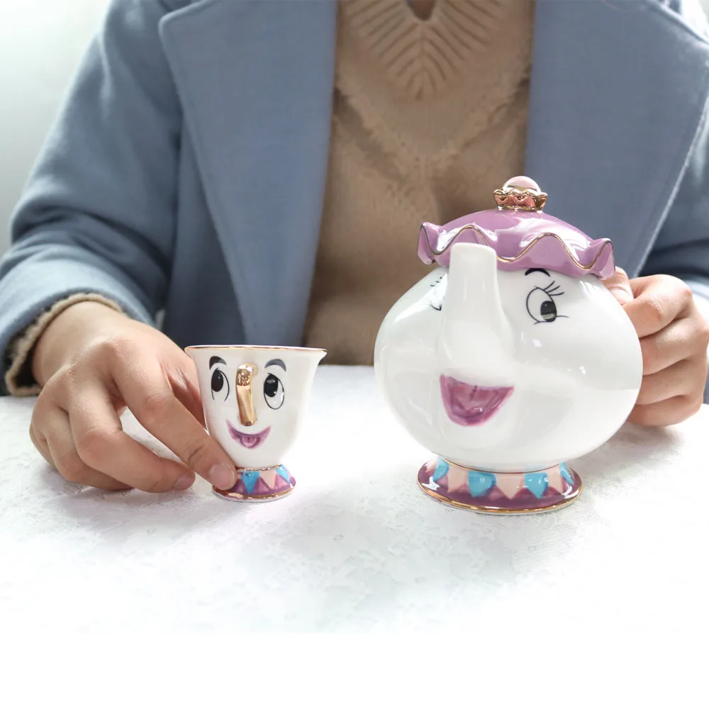 

Cartoon Beauty And The Beast Tea Set Mrs Potts Teapot Chip Cup Sugar Bowl Pot Teapot Sets Coffee Kettle Birthday Party Xmas Gift
