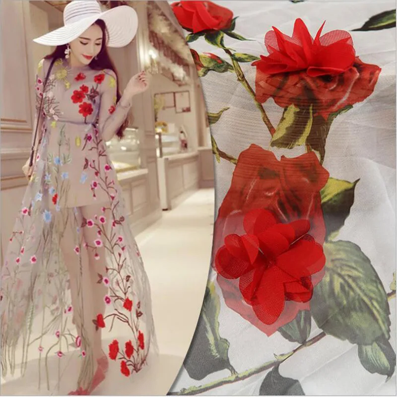 

Bright Rose Embroidery Lace Fabric For Dress African Lace Fabric 2017 High Quality Lace Tecidos Para Roupa Costura Clothes Telas