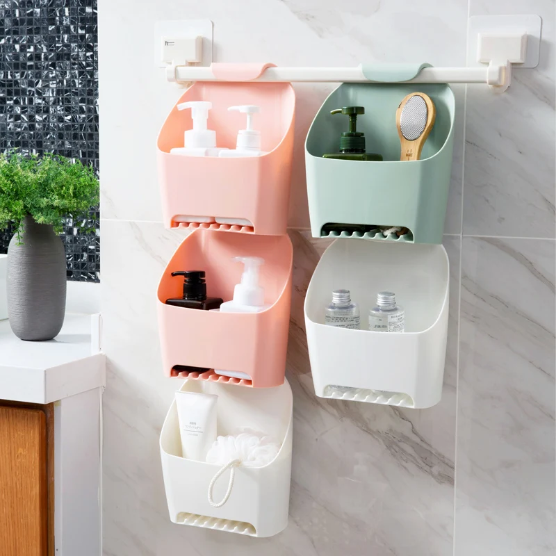 Meyjig Punch-free Bathroom Shelf Organizer Bathroom Wash Rack Toilet Plastic Wall Hanging Shelf Sundries Storage Rack5