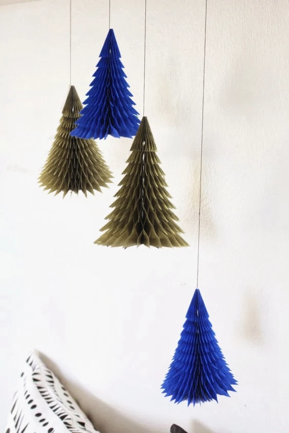 

1pc New! (Navy,Gold) Honeycomb Christmas Tree Decorations Tissue Paper Trees Centerpiece Table Center for Christmas Decoration