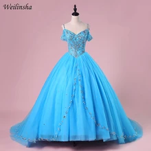 Weilinsha Мода Тюль бальные платья сладкий 15 Quinceanera платье с открытыми плечами и Карамельный цвет класса «Люкс», Vestidos De Quinceanera