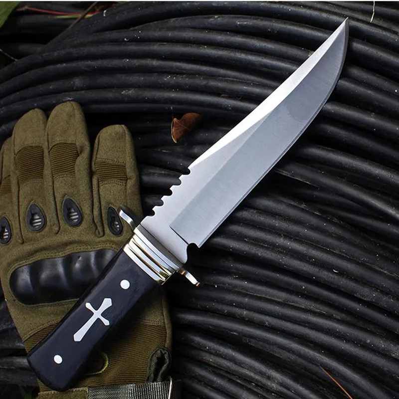 Крестообразный тактический охотничий рыболовный нож с деревянной ручкой для выживания на открытом воздухе, спасательные ножи с фиксированным лезвием, нож для самозащиты