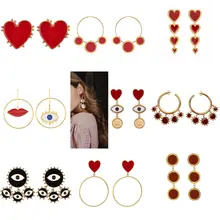 Дизайн женские массивные серьги женские металлические глаз золотого цвета сердце губы длинные висячие серьги модные вечерние ювелирные изделия