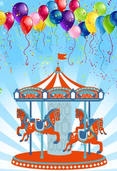 

VinylBDS Photography Backdrops 10x10ft Carousel Baby Shower Backdrop Colorful Balloons Photobooth Backdrop Fairy Backdrops
