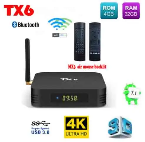 TX6 умная ТВ приставка на Android 7 1 4 Гб 32 ГБ Allwinner H6 четырехъядерный процессор 2 +