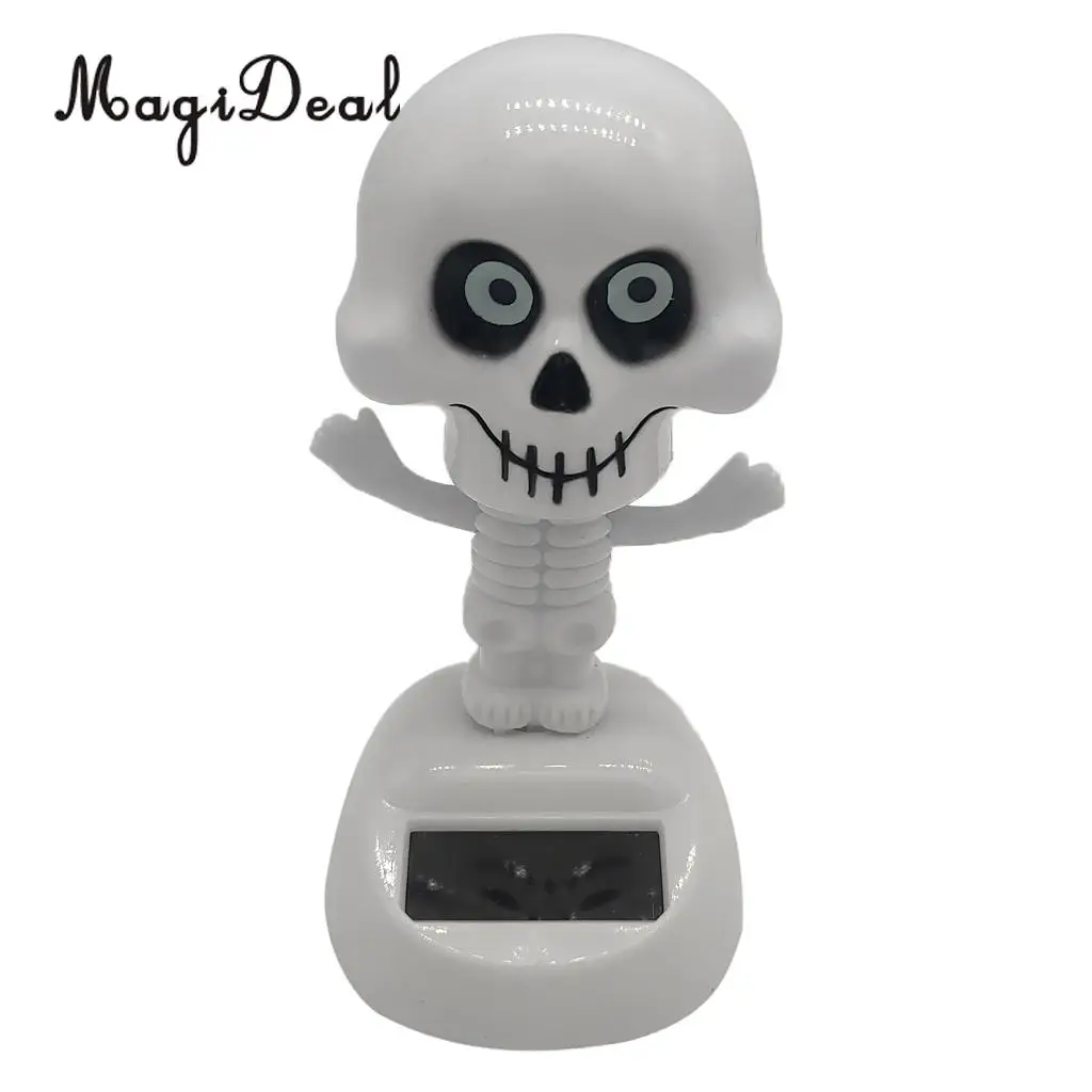 Solar Powered Dancing Skeleton Figure Bobble Head Toy, Halloween Party Ornament, Home Desk Decoration