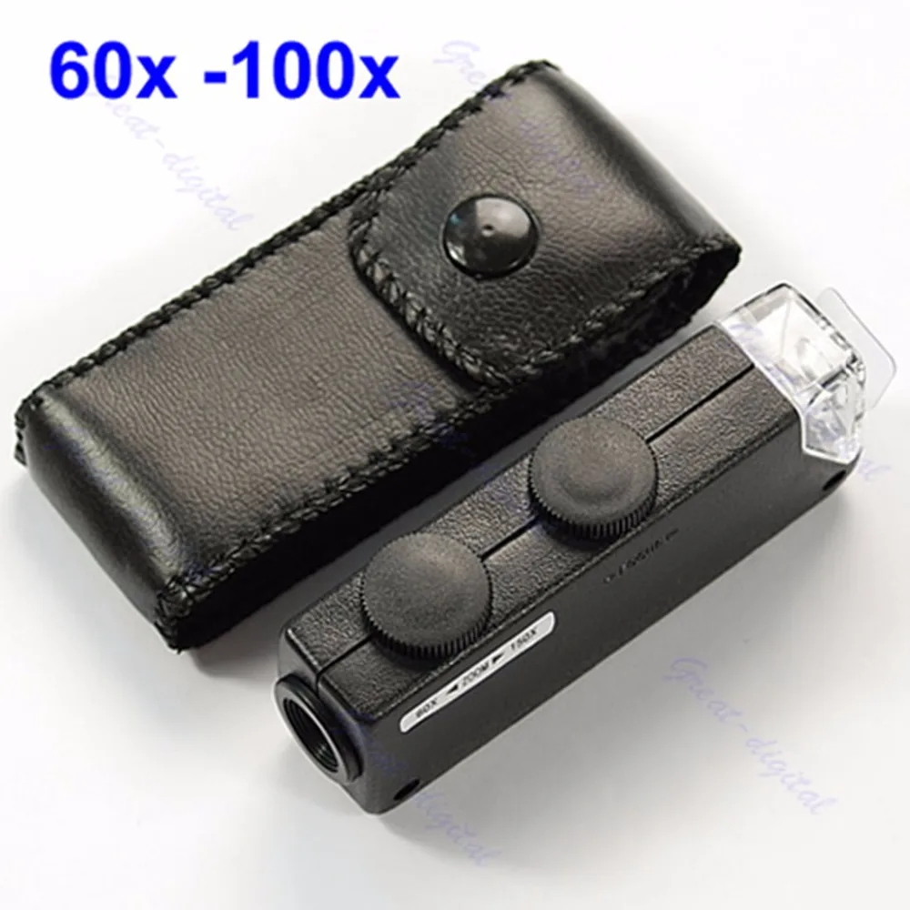

Mini Handheld 60x-100x Pocket Microscope Magnifer Loupe With Leather Bag