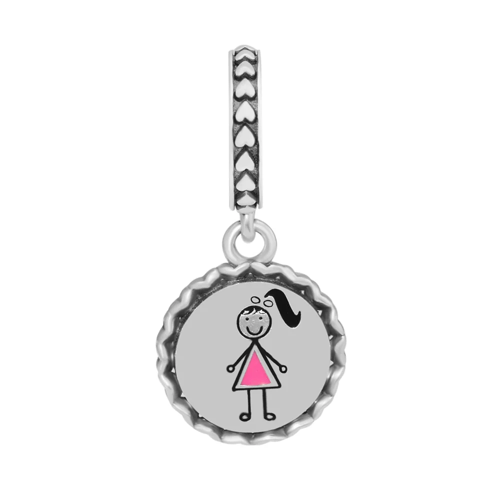 

Panudlaso Girl Stick Figure Dangle Charm Sterling-Silver-Jewelry Fit Original Charm Bracelet Beads For Woman DIY Jewelry