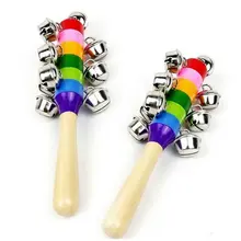 Детская погремушка кольцо деревянный Колокольчик для ребенка игрушки Музыкальные инструменты 0-12 месяцев Красочные Музыкальные Образовательные Деревянные игрушки