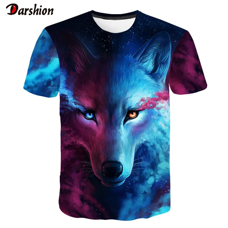 

3D Print Animal T-Shirt Men Summer Cool Wolf Short Sleeve Summer Tops Tees O-Neck Tshirt Male Fashion T-shirt Men Clothes 2019