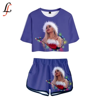 

Ariana Grande Modis Sexy Two Piece Set Short Sleeve Short Tops and Middle Waist Shorts Suits Fitness Combinaison Harajuku Femme