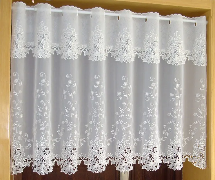 

Multi Size Door Curtains White Flower Rose Embroidery Short Curtain Luxury Half Kitchen Curtain For Living Room Bathroom AA53