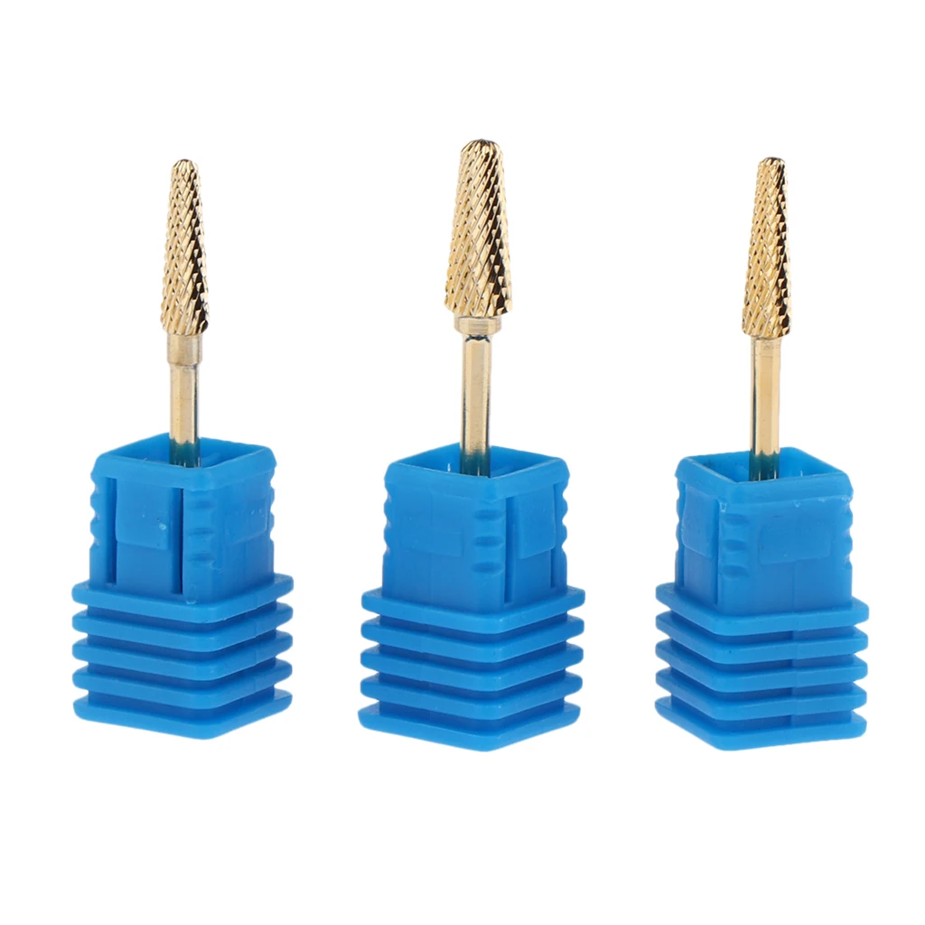 3pcs Gold Alloy Small Barrel Head Nail Drill Bit Set Nail Tips Grinding Head Nail Tools