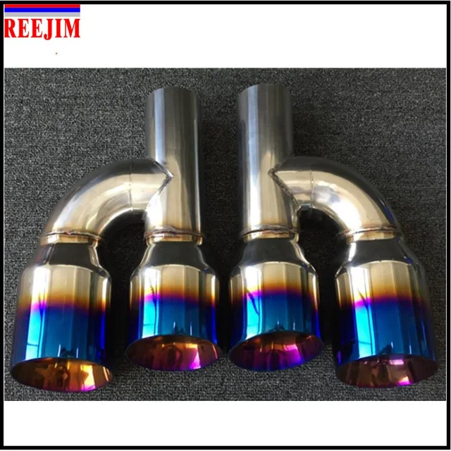 Blue Burnt Dual Universal Exhaust Pipe Tip muffler tip Polished