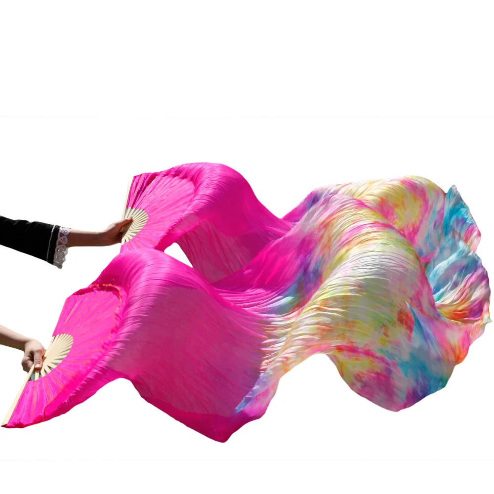 Новинка, 5 размеров, настоящая китайская шелковая вуаль для танца живота, для сцены или выступлений - Цвет: Fuchsia Tie-Dye