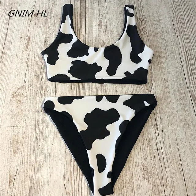 Mujer Cow Print or Checkered High Waisted Bikini 17