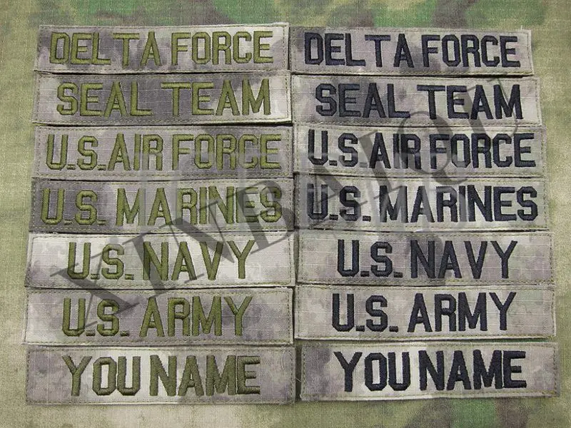 

Custom Name tape A-TACS AU background Black and Green letters Embroidery patch