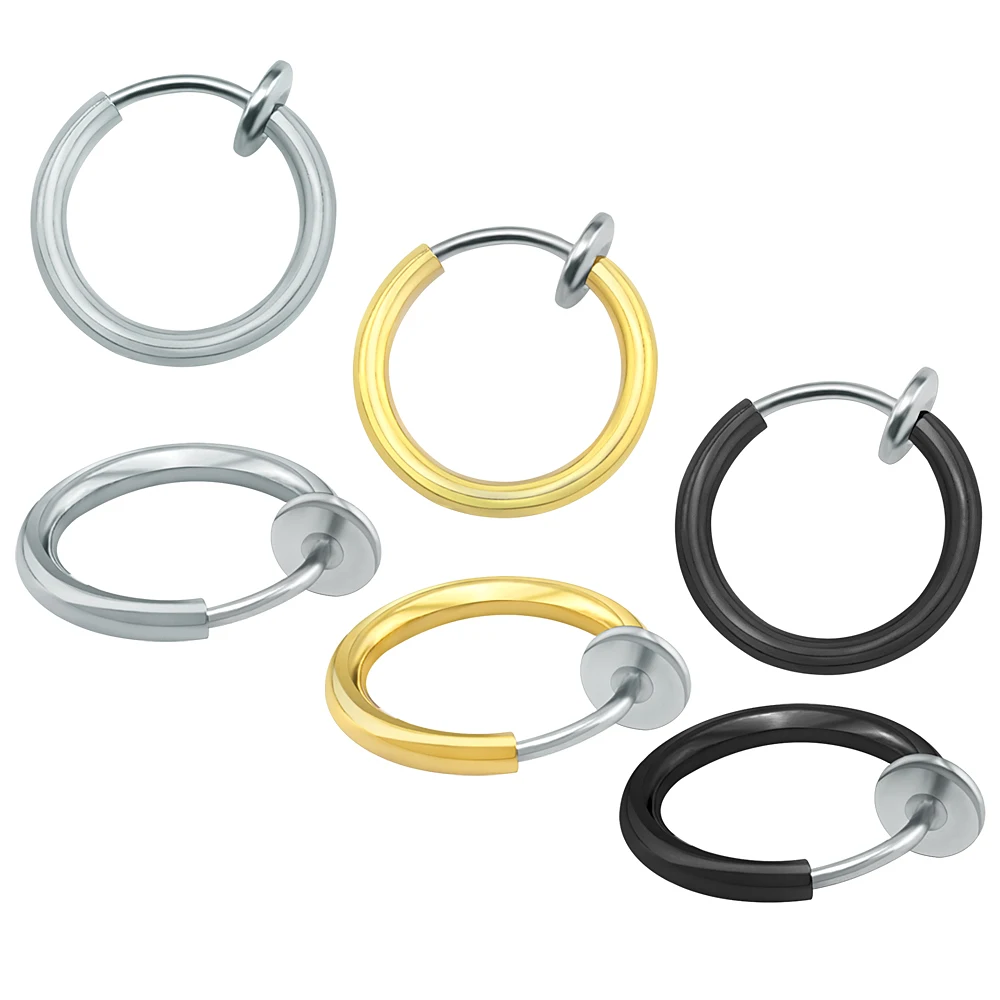 

Small Fake Piercing Circle Hoop Earrings High Quality Stainless Steel Piercing Punk Lip Ear Nose Clip On Fake Piercing Jewelry