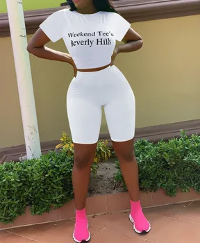 

women 2 peice set summer suits bodycon Shorts outfits clothes Letter Print Solid Color tracksuit lounge wear