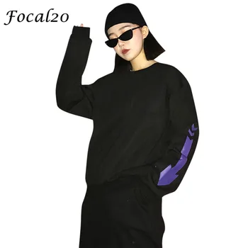 

Focal20 Streetwear Arrow Print Fleece Women Sweatshirt Pullover Long Sleeve Causal Sweatshirt Oversize Tracksuit
