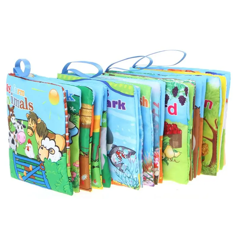 

1PC Intelligence Development Cloth Bed Cognize Book English Cartoon Animal Early Educational Toy For Kid Baby