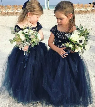 

2018 Cheap Lace Flower Girl Dress for Wedding Long Lace Tulle Little Kids First Communion Pageant Gown