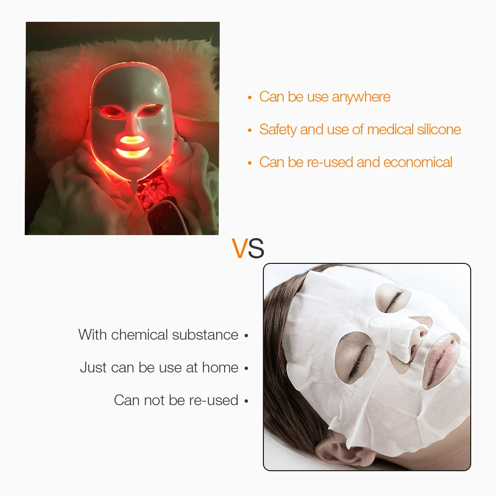 Светодиодная маска для лица, 7 цветов, для отбеливания лица, подтягивающая фотонная терапия, омоложение морщин, удаление акне, для лица, для красоты, светодиодная терапевтическая маска